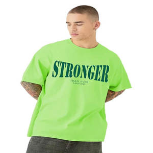 T-shirt surdimensionné décontracté pour hommes, avec logo personnalisé imprimé en relief, col en O, manches courtes, tricot teint uni - Product Image 2