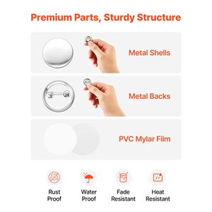 Suministros para Fabricación de Botones, 200 Sets de Piezas de Metal para Botones de 25 mm (0.98 pulgadas) con Reverso de Pin, Carcasas Metálicas y Láminas Transparentes de Mylar - Product Image 5