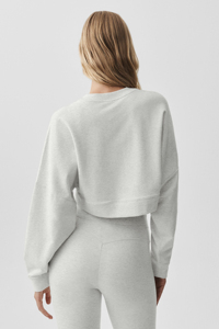 Sweat-shirt court oversize en coton pour femme, à manches longues, uni, décontracté, vente en gros - Product Image 5