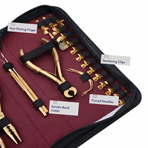 Kit d'outils professionnels tout-en-un en acier inoxydable pour extensions de cheveux : Pince à micro-anneaux, Pince à sertir, Pince à bandes, Crochet et boucle - Product Image 4