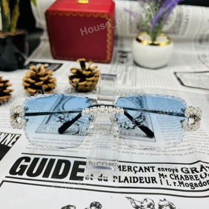 Lunettes de soleil semi-cerclées à verres bleus, monture en argent sterling 925, diamants Moissanite VVS, légères, pour l'extérieur, design de créateur - Product Image 1