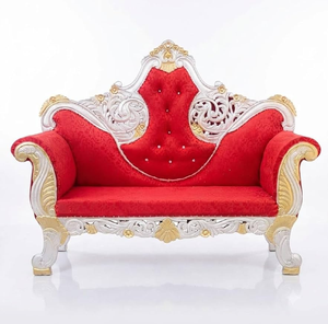 Elegant white and red upholstered wedding <b>sofa</b> featuring intricate gold carved <b>wooden</b> <b>frames</b>, available at wholesale prices. - Product Image 6