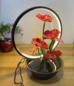 Fuente de Agua con Anillo LED Metálico, Hoja de Color Granate, Tres Niveles, Loto, para Oficina, Hogar y Dormitorio - Product Image 2