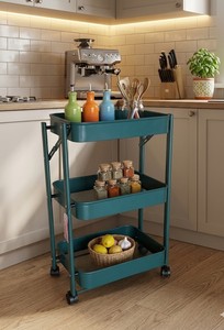 3 Tier Metal Rolling <b>Storage</b> Cart with Wheels for Kitchen Living Room Heavy Duty Powder Coated Indoor use - Product Image 2