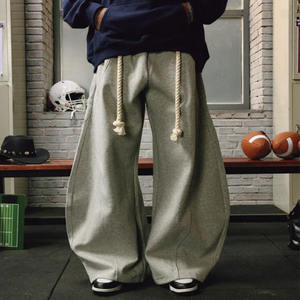 High Quality French Terry Cotton Oversized Baggy Sweatpants Custom Straight Curved Striped <b>Trousers</b> with <b>Drawstring</b> Rope - Product Image 5