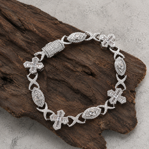 Bracelet à breloque croix chrétienne en moissanite sertie de griffes, coupes baguette brillantes, en argent 925, bijoux hip-hop, vente en gros - Product Image 6
