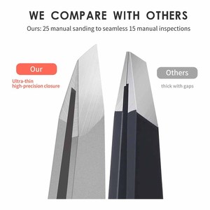 Pinzas para depilación de cejas de acero inoxidable, pinzas inclinadas hechas a mano para depilación facial y de cejas, mejor agarre. - Product Image 2