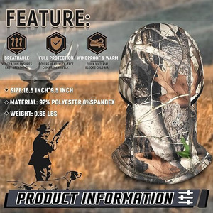Camo Hunting Balaclava Full Face Mask Windproof Breathable UV Protection 92% Polyester Spandex Woodland Camouflage <b>Head</b> <b>Cover</b> - Product Image 4