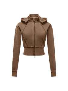 เสื้อฮู้ดผ้าฝ้ายแขนยาวแบบเรียบสำหรับผู้หญิง พิมพ์โลโก้ได้ตามต้องการ เสื้อฮู้ดครอปสปอร์ตเซ็กซี่สำหรับสาวๆ - Product Image 2