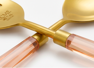 Ensemble de couverts dorés avec manche en résine rose pâle, tête en acier inoxydable doré, vaisselle élégante pour mariage, usage domestique et restaurant - Product Image 2