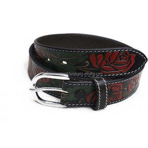 Gran oferta, cinturón de herramientas de cuero occidental genuino de grano completo para vaquero, cinturón de cuero tallado a mano con flores en relieve, todos los tamaños - Product Image 4