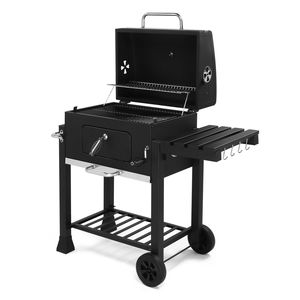 Griglia a Carbone in Porcellana con Tavolo Laterale Pieghevole e Ruote per Barbecue e Picnic all'Aperto - Product Image 5