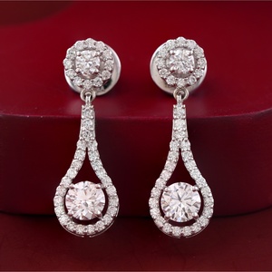 14K White Gold <b>Fine</b> Dangle <b>Earrings</b> 3.72 CT Round Lab Grown Diamond Teardrop Halo Dangle Elegant and Luxurious Style - Product Image 5
