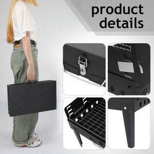 Griglia BBQ Portatile Quadrata di Lusso 44*27*7cm, Altezza Regolabile, Affumicatore Combinato per Cortili e Cucine, Colore Nero - Product Image 6