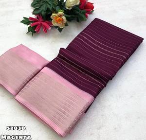 <b>Purple</b> And Pink MYSORE Silk <b>Saree</b> With Striped Design Traditional Indian Wedding Wear For Women - Product Image 5
