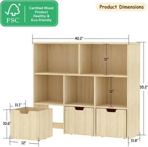 Meuble de rangement en bois personnalisé pour enfants avec boîtes à jouets roulantes, étagère de présentation multi-niveaux pour livres et jouets - Product Image 4