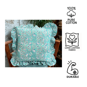 Funda de Cojín de Lujo Estilo Bohemio de Jaipur, Estampada a Mano, con Volantes, de Algodón, Duradera, Sostenible y Personalizable para el Hogar - Product Image 4
