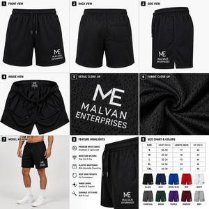 Premium <b>Black</b> Mesh Shorts Drawstring Closure Unisex Solid Design Short Length Sports Shorts Outdoor Shorts - Product Image 6
