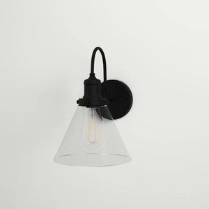 Industrial <b>Wall</b> <b>Sconce</b> Black Metal Frame Clear Glass Shade Geometric Design - Product Image 6