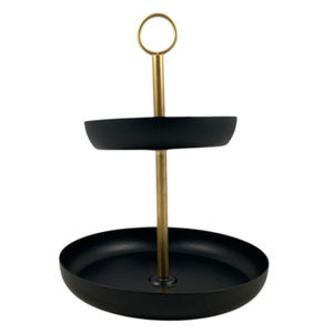 Home Table Decorative Cake Stand Modern Design Matte Black 2 Tier Metal Cake Stand With Handle Round Iron Dessert Display Stand - Product Image 6