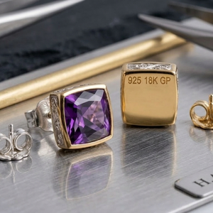 Blue <b>Amethyst</b> Cushion Cut CZ <b>Earrings</b> 10MM – 925 Sterling Silver 18K Gold Plated Classic Jewelry Everyday Wear - Product Image 4