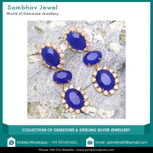 Piedra preciosa de Calcedonia azul orgánica Natural antigua Plata de Ley 925 pendiente chapado en oro hecho a mano Vintage minimalista para mujer - Product Image 2