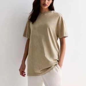 T-shirts pour femmes de qualité supérieure 100% coton, t-shirts oversize, t-shirts décontractés à épaules tombantes, manches courtes, t-shirt effet délavé - Product Image 1