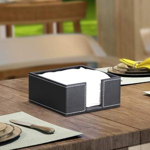 Porte-serviettes carré en similicuir noir de qualité supérieure avec surpiqûres contrastées - Product Image 4