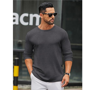 Men Long Sleeve Cotton T Shirt Casual Plain Crew Neck Tee Custom Printing Private Label Bulk Supplier - Product Image 3
