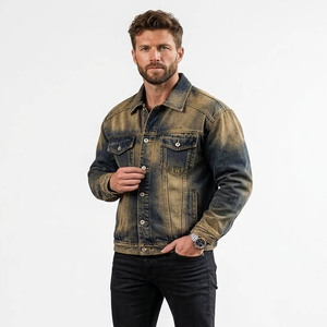 Men's Dip Dye Denim <b>Jacket</b> Regular Fit Button Front Casual Washed Cotton Coat Autumn Style - Product Image 1