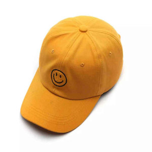 Customized Yellow Unisex Baseball Cap Smile Embroidery 6-Panel Adjustable Cotton Canvas Breathable <b>Waterproof</b> Casual Style Front - Product Image 4