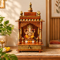 Mini temple en bois peint à la main en cuivre, tiroir traditionnel pour Pooja, Mandir sur pied/à poser, en bois indien, pour mariage et anniversaire