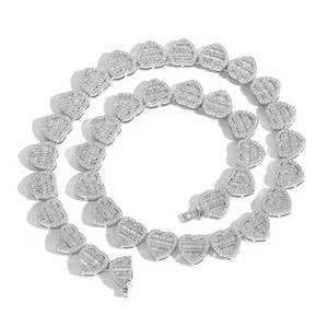 Chaîne à maillons en forme de cœur pour homme avec diamants de laboratoire, en argent 925, collier cœur glacé, chaîne de mode sertie de pierres - Product Image 6