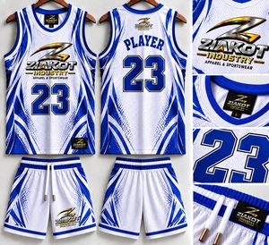 Vente en gros directe ZIAKOT INDUSTRY Maillot de basket-ball personnalisé blanc-royal à col rond avec sublimation - Product Image 1
