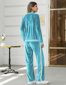Conjunto Deportivo de Talla Grande para Mujer, Color Turquesa Sólido, con Cremallera Completa, Cordón Ajustable, Bolsillos Laterales, Transpirable, Informal, para Invierno - Product Image 3