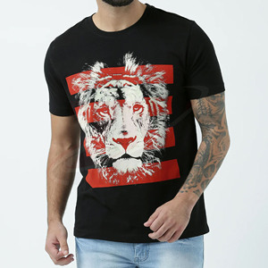 Luxury Latest Men's Black Short Sleeve T-Shirt With Lion Print O-Neck Casual Jersey Cotton Top Regular Fit <b>Animal</b> <b>Pattern</b> Design - Product Image 1