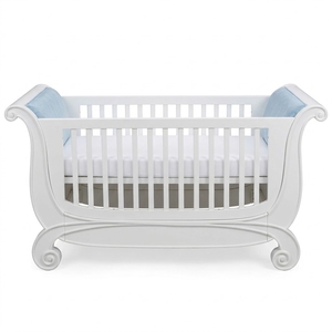 Lit de bébé sculpté sur mesure en provenance d'Indonésie avec tissu en velours EZRA bleu bébé - Product Image 1