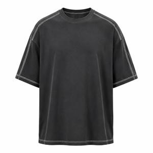 Camiseta Casual Negra Oversize de Cuello Redondo y Manga Corta para Hombre, con Estampado y Logotipo Frontal Personalizado, Tejido de 220g, MOQ Bajo - Product Image 2