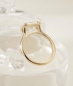 Sparkly Lab Grown 2.00 CT Emerald Cut Diamond Promise Bezel <b>Set</b> <b>Ring</b> For Unisex 14K Solid <b>Gold</b> Wedding Party Gift For Partners - Product Image 2