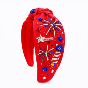 Wholesale 4th Of July <b>Beaded</b> <b>Headband</b>- Handmade Patriotic USA Flag And Fireworks Knot Hair Accessory - Product Image 2