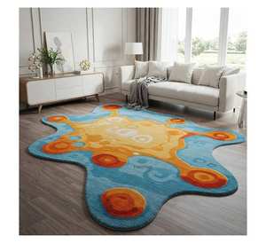 พรมปูพื้นลายสาดสีแบบนามธรรม 3 มิติ สีฟ้าและสีส้ม ลายพระอาทิตย์ สำหรับห้องนั่งเล่นและห้องนอน ดีไซน์เนอร์ ผลิตด้วยเทคนิคแฮนด์ทัฟท์ - Product Image 1