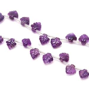 Perles en améthyste violette naturelle en forme de feuille, pierres précieuses en améthyste sculptées à la main pour la création de bijoux, 10-11 mm, 8 pouces, par un grossiste indien - Product Image 1