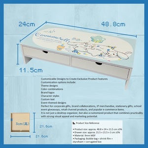 Custom Cartoon Monitor Riser Desk Organizer 2 Drawer Keyboard Space Saver Desktop <b>Storage</b> <b>Rack</b> - Product Image 4