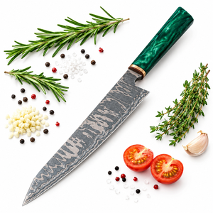 Couteau de cuisine industriel en acier Damas SHARP POINT TRADES, lame de 8 pouces à pointe tombante, bord droit en bois, 0,5 mm, 2 lames - Product Image 5