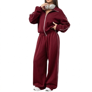 <b>Women</b> <b>Fleece</b> Tracksuit Two Piece Hoodie <b>Jogger</b> Pants Warm Winter Casual Sportswear Matching Set Custom Private Label - Product Image 3