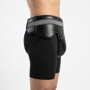 Protector Inguinal de Boxeo de Cuero PU Negro con Patrón Griego, Protector Abdominal con Correas para Piernas, para Entrenamiento Físico - Product Image 4