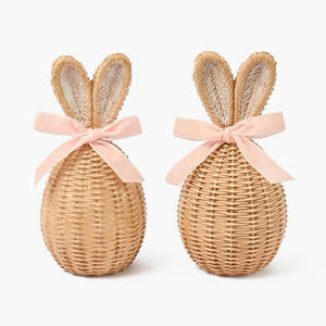 Jolie jouet décoratif en rotin tressé à la main en forme d'oreilles de lapin, cadeau de Pâques, en osier naturel fait main, écologique, pour décoration de chambre d'enfant, table, événement - Product Image 2
