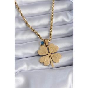 316L trivella in acciaio Color oro modello ricamato figura di trifoglio malocchio perline dettaglio collana da donna s-MDBKO7793 - Product Image 1