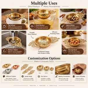 Brass Over The <b>Cup</b> <b>Tea</b> Strainer Dual Filigree Celtic Handles Fine Perforated Bowl Loose Leaf Herbal <b>Tea</b> Steeper Filters Teawares - Product Image 4