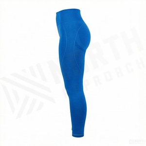 High Waist Full Length Blue <b>Leggings</b> Seamless Knitted Stretch Breathable Compression Tummy Control Sporty <b>Women's</b> <b>Leggings</b> - Product Image 3